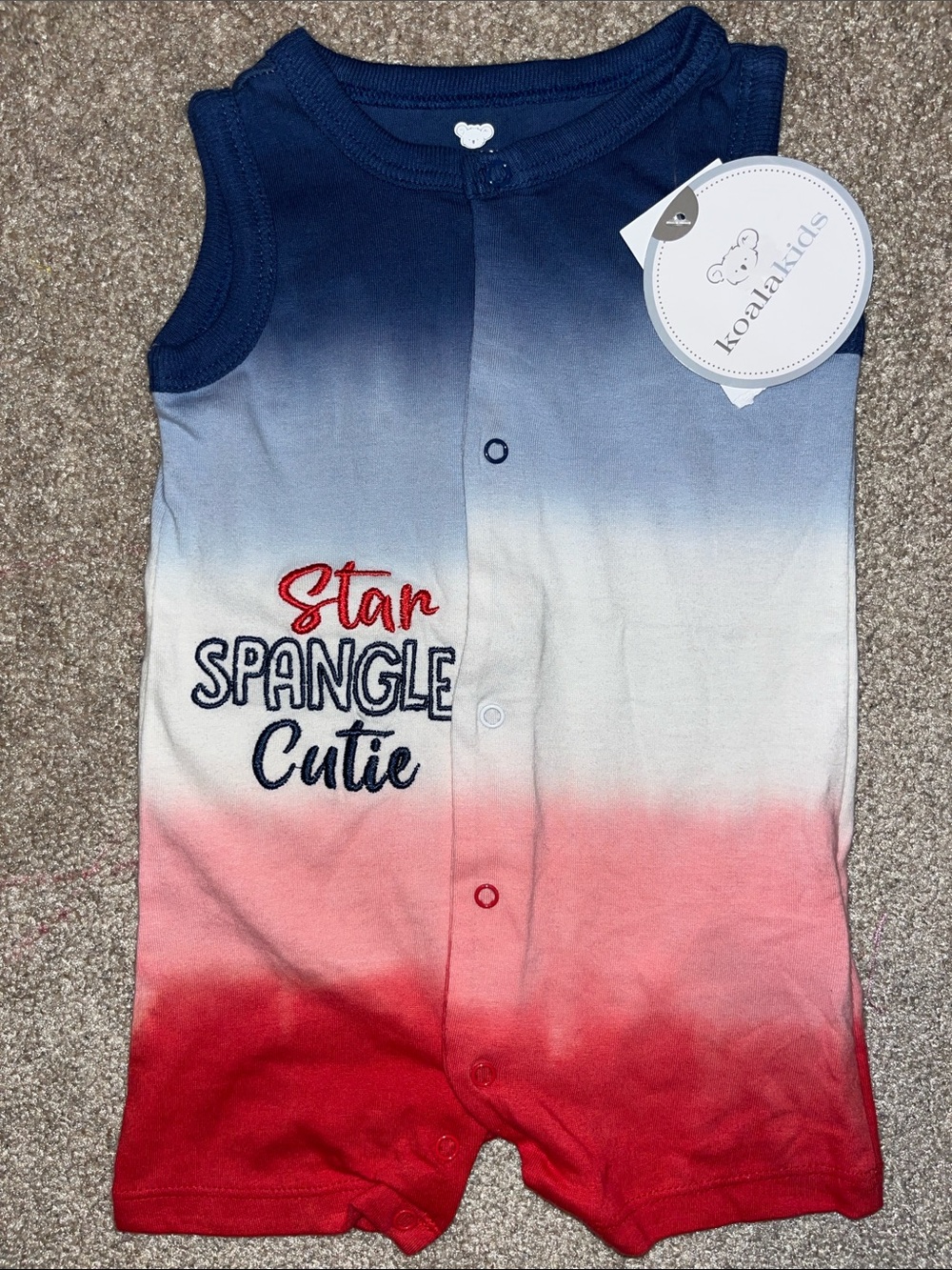 NWT Koala Kids Red White Blue Ombre "Star Spangled Cutie" Baby Romper